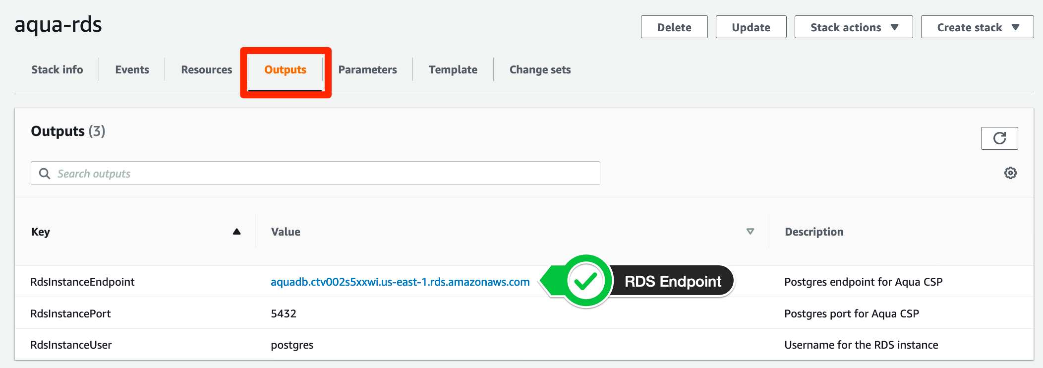 CFN RDS output